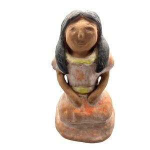 Traditional Mexican clay figurine, "muñeca," signed Folk Art Pottery